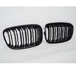 Gloss Black M Style Twin Bar Kidney Grille For BMW F20 F21 1 Series 11-14
