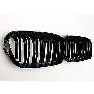 2X Gloss Black Dual Line Kindey Grille Grill For BMW F20 F21 LCI 118i 120i 15-16