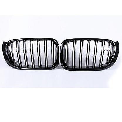 Gloss Black Dual Line Front Kidney Grill Grille For BMW F25 F26 X3 X4 2014-2017