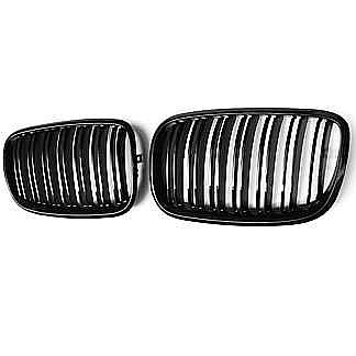 Gloss Black Dual Line Front Bumper Grille Grill For BMW E70 X5 E71 X6 2007-13